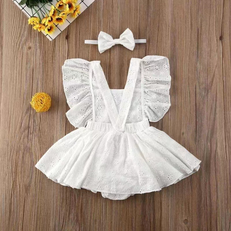 Vestido Tipo Pelele para Bebé Niña — Algodón Color Liso Estilo Princesa