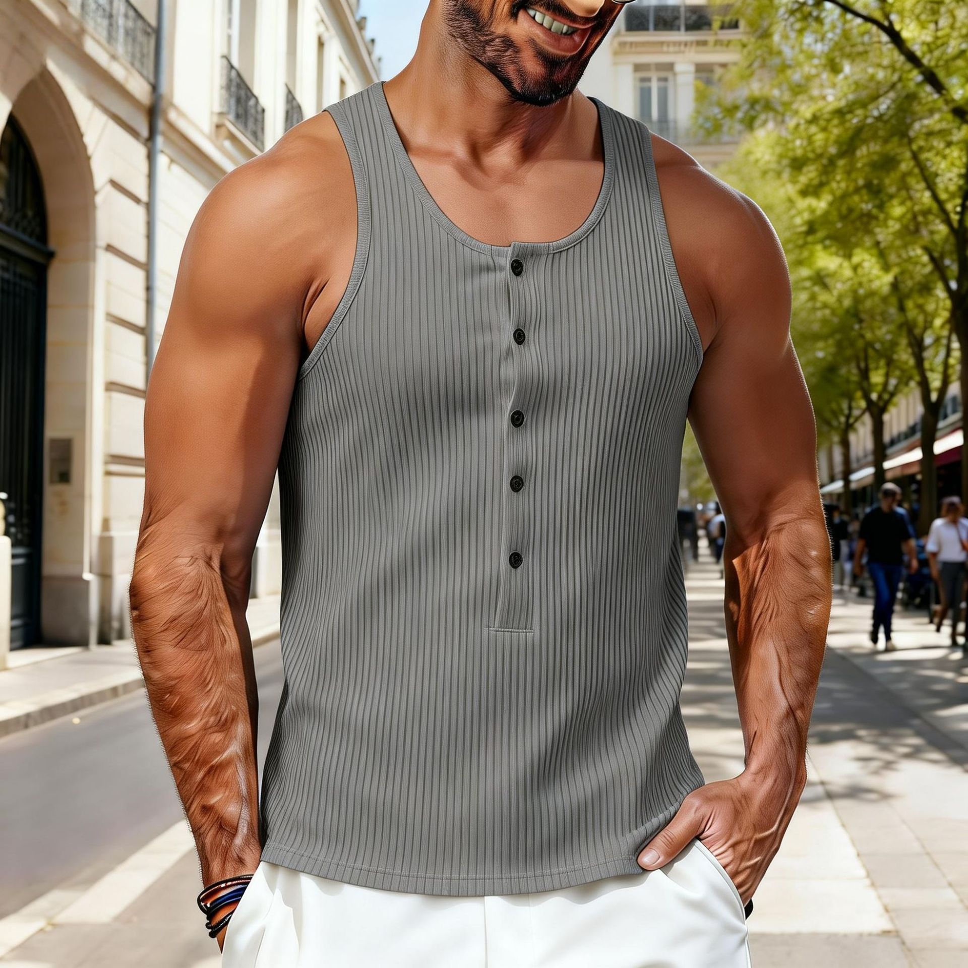 Camiseta sin mangas de punto para hombre