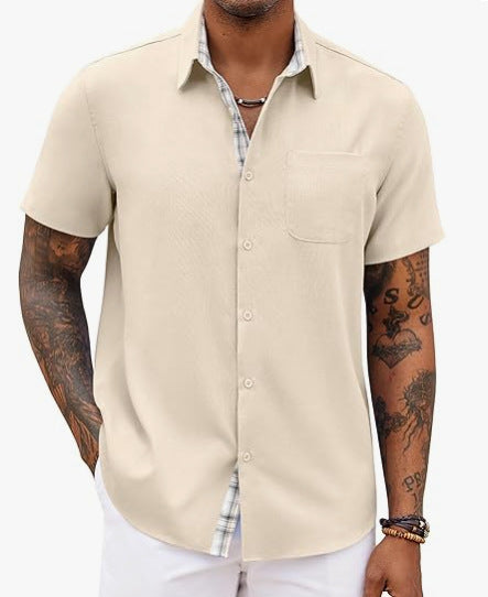Camisa de Lino Holgada Color Liso para Hombre