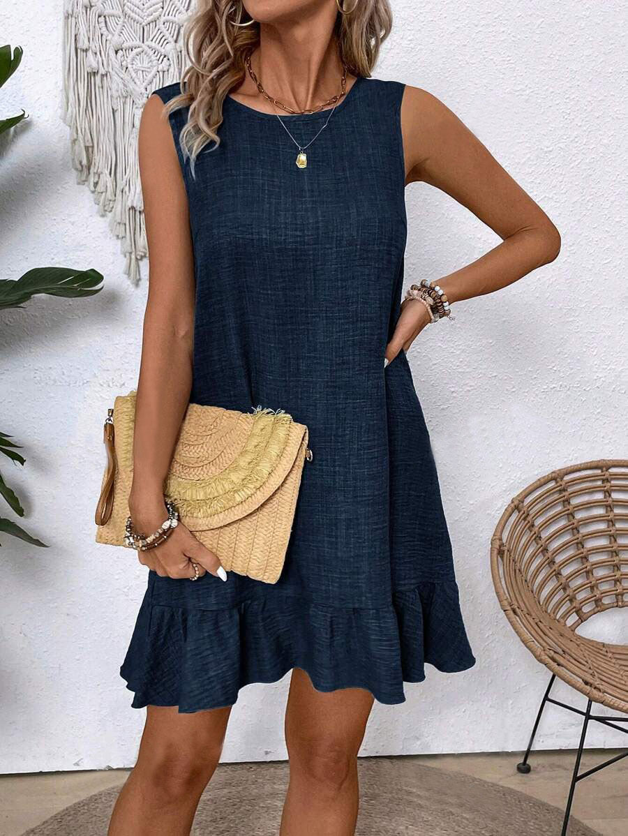 Women's Ruffle Summer Dress, Fashion, Loose, Sleeveless, Straight, Beachwear