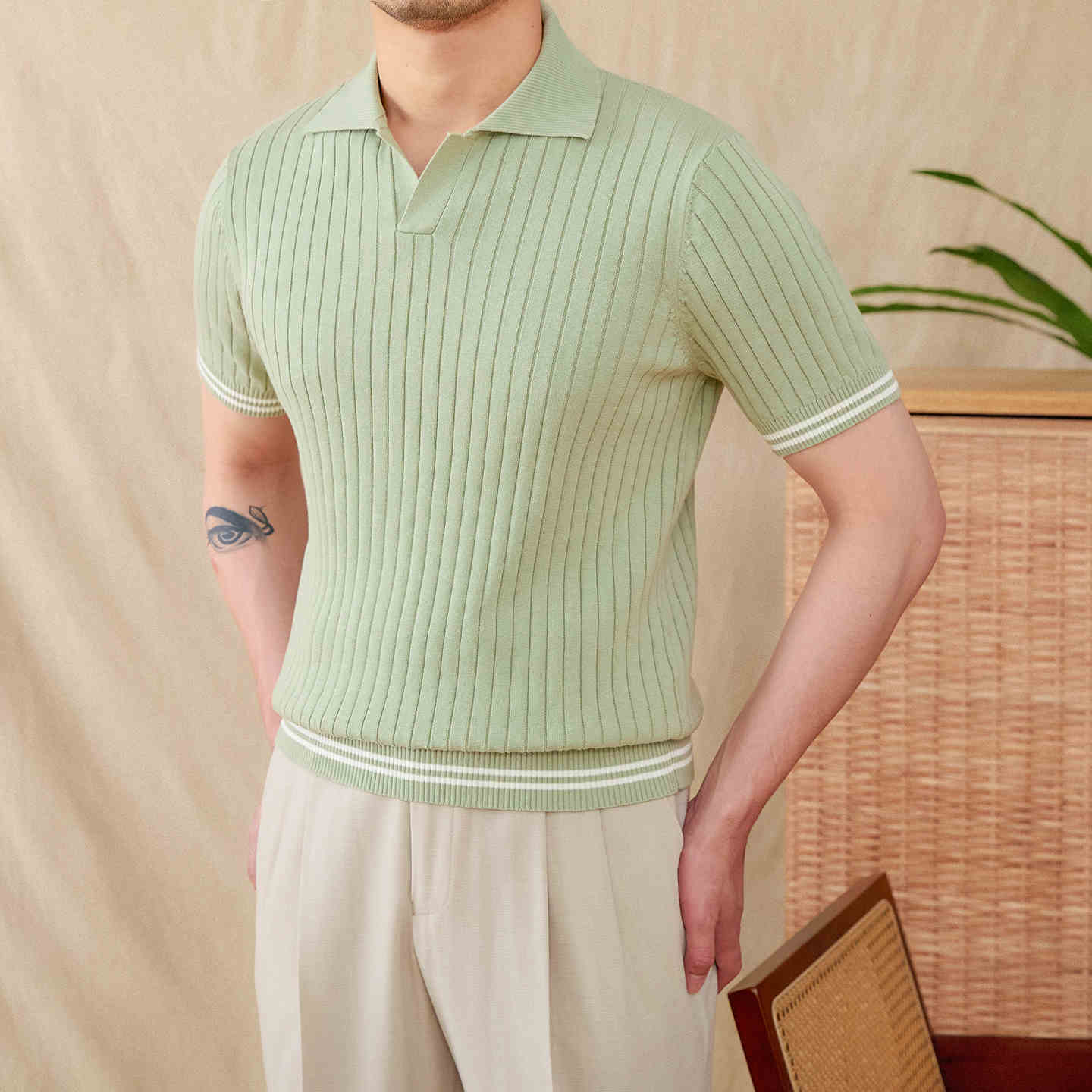 Polo de Algodón y Lúno para Hombre Manga Corta