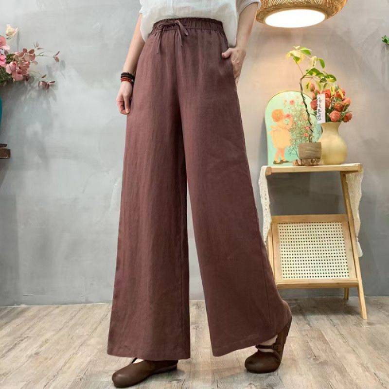 Pantalones holgados de talle alto de algodón y lino para mujer