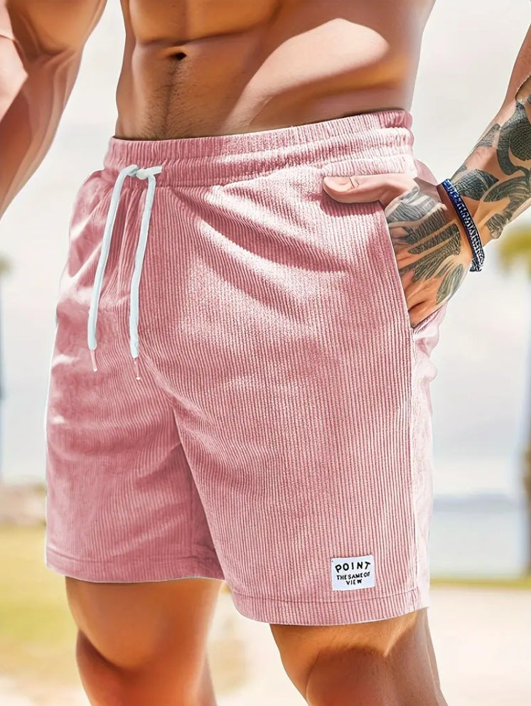 Pantalones cortos de hombre de color liso, con cordones, corte holgado y pierna recta para el verano