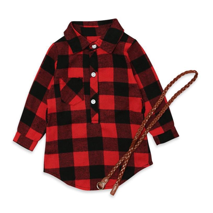 Vestido Rojo de Cuadros con Cinturón para Niña 1-3 Años
