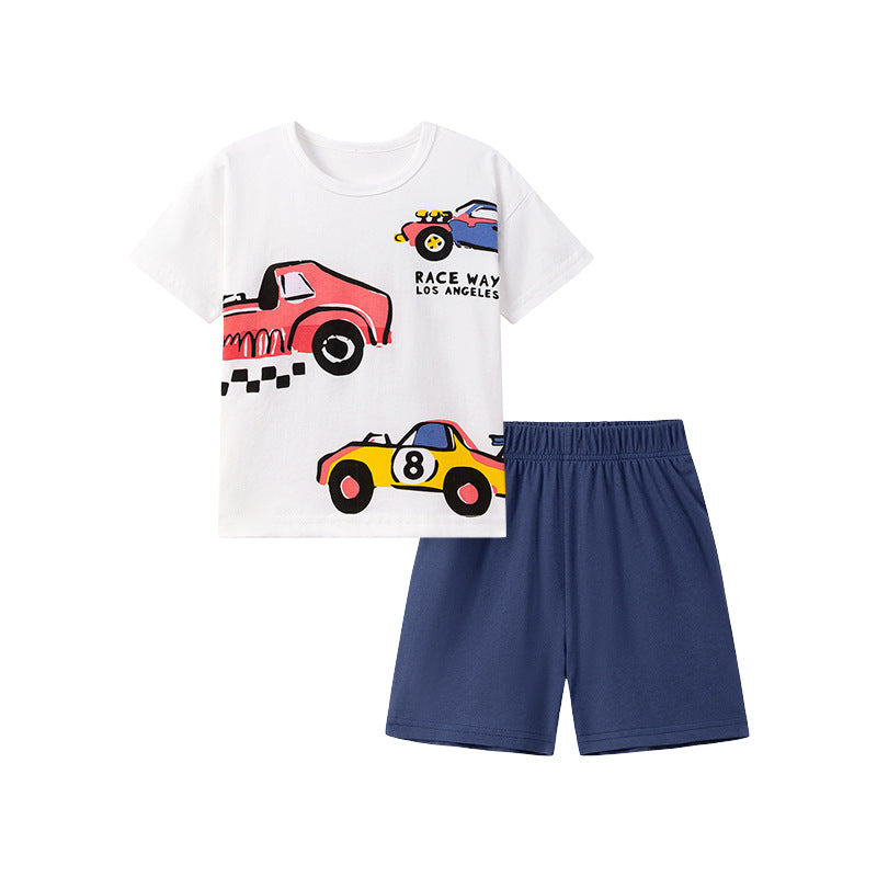 Conjunto informal de verano para niños con estampado de coche de dibujos animados