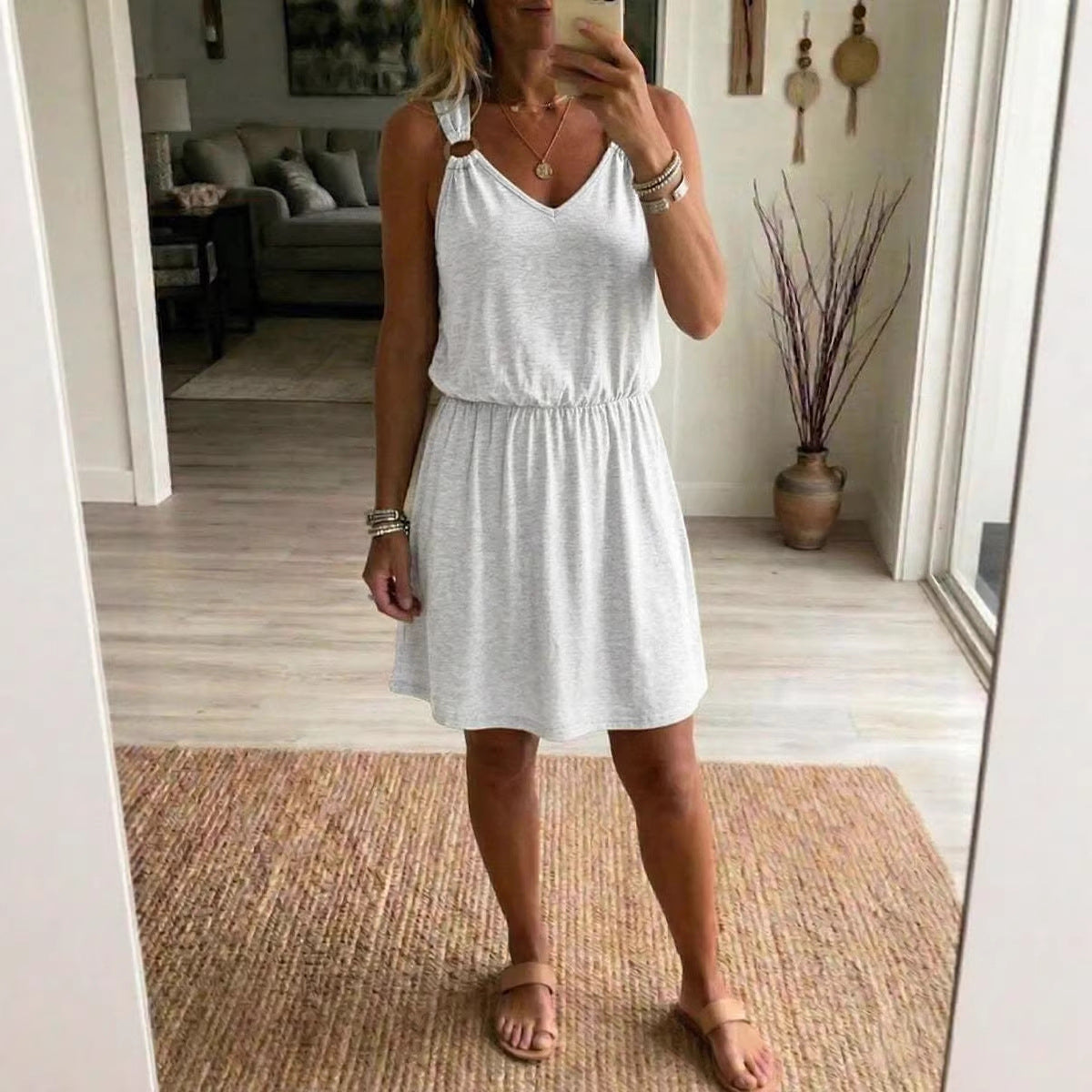 Women's Casual Sleeveless V-Neck Dress