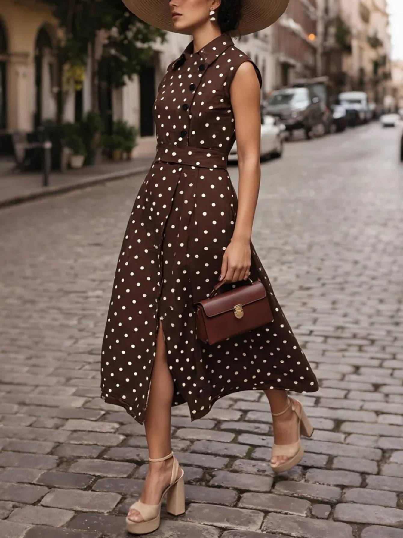 Vestido casual de moda para mujer con estampado de lunares.