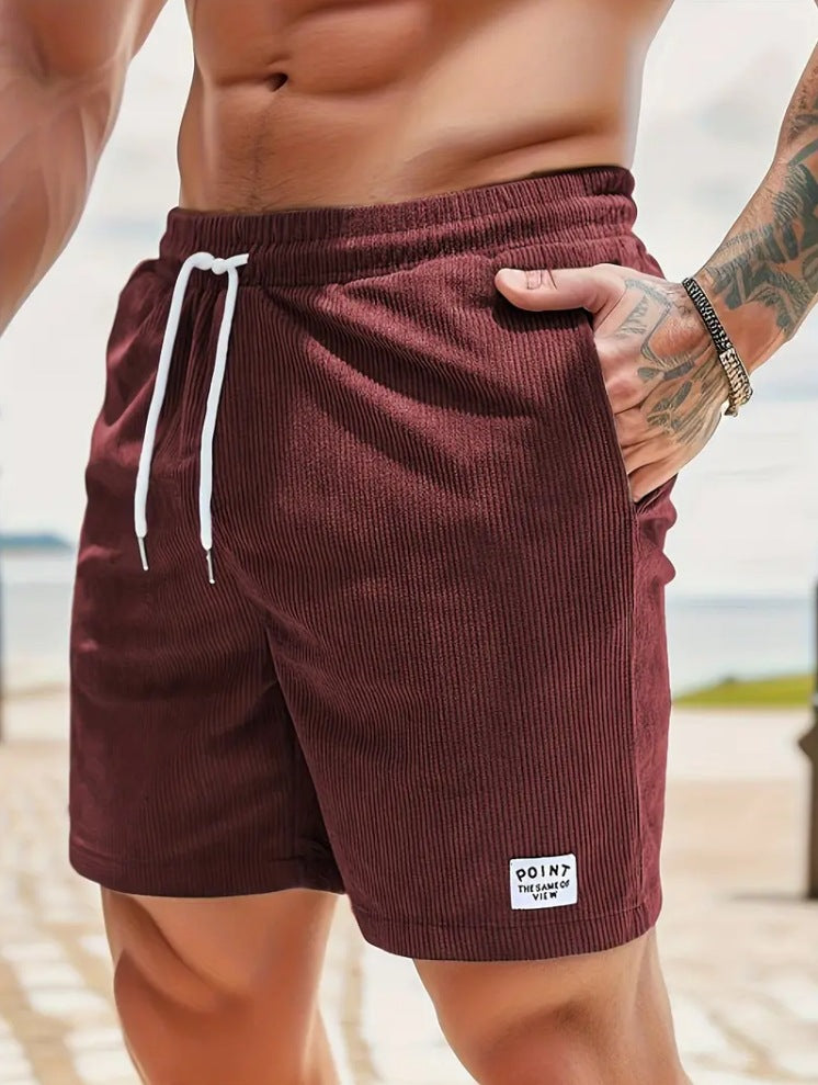 Pantalones cortos de hombre de color liso, con cordones, corte holgado y pierna recta para el verano