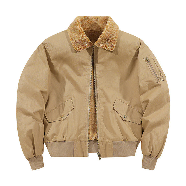 Chaqueta de hombre estilo americano, forrada de felpa, de algodón puro lavado y cálido