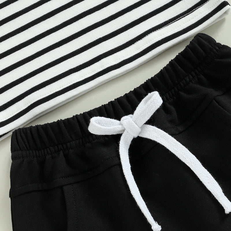 Camiseta de Manga Corta a Rayas de Algodón con Bolsillo para Niño — Estilo Casual