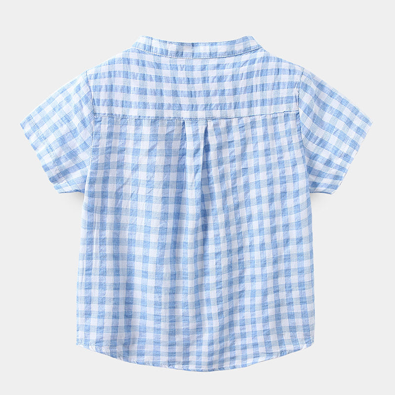 Camisa Infantil de Algodón a Cuadros Azul de Manga Corta — Clásica y Fresca