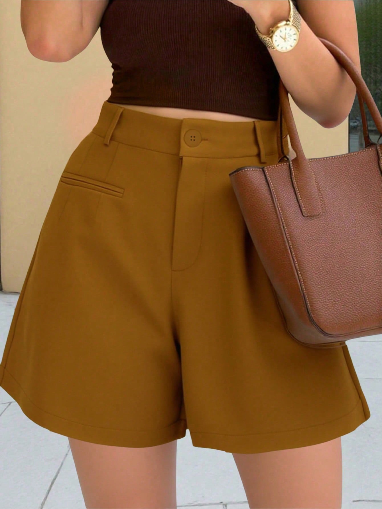 Pantalones Cortos Holgados Talle Alto Pierna Recta Casual para Mujer