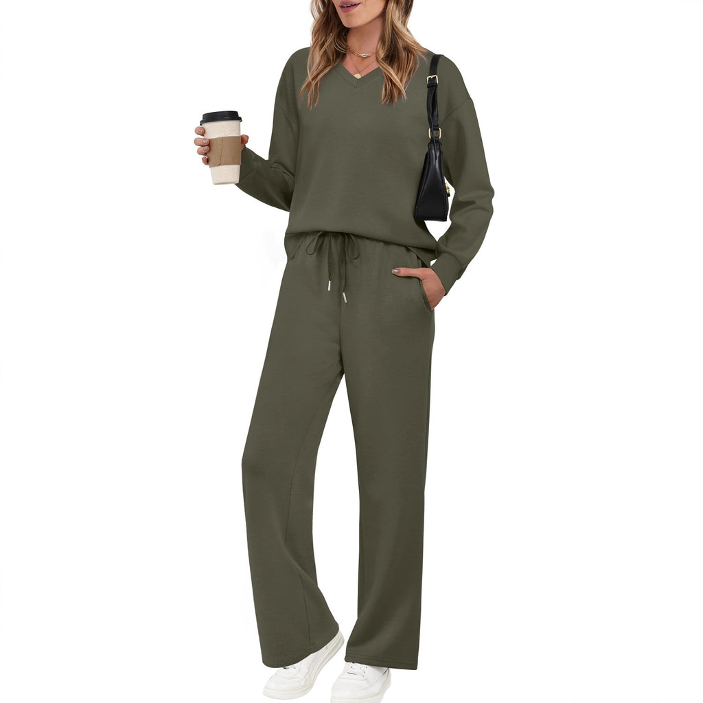 Conjunto de pantalón casual de color liso con cordón y manga larga