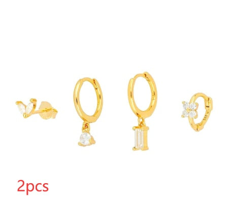 Conjunto de pendientes apilables con circonitas y forma de flor de ojo de caballo geométrico