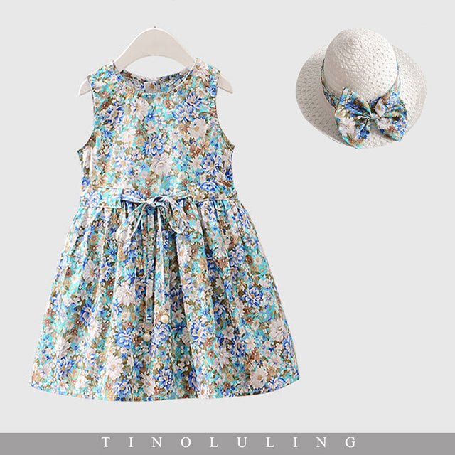 Conjunto de 2 Piezas para Niña: Vestido y Gorro de Algodón
