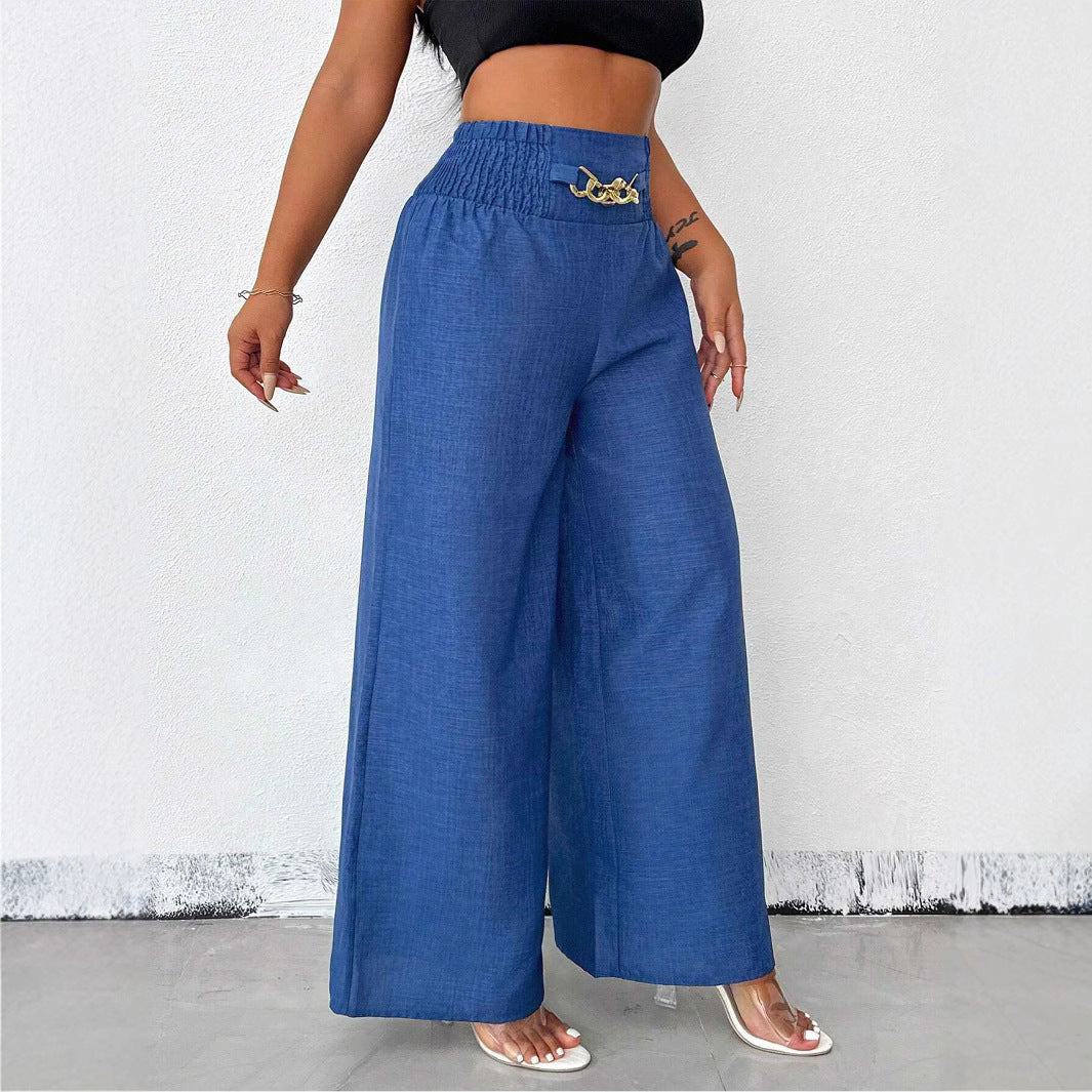 Pantalones largos de pierna ancha elásticos con caída retro y cintura alta