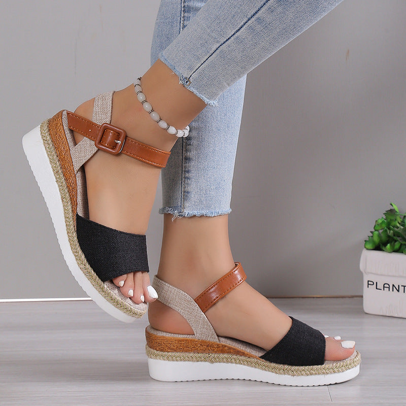 Sandalias de Cuña Informales con Tira en el Tobillo