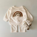 Newborn Baby Long Sleeve Two-Piece Set with Alphabet Embroidery, ideal for spring and autumn.