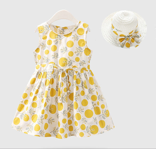 Conjunto de 2 Piezas para Niña: Vestido y Gorro de Algodón