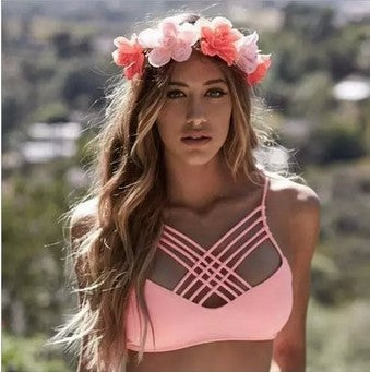 Bikinis con aberturas, bikini rosa sexy con tiras y escote halter, traje de baño para mujer, traje de baño para mujer