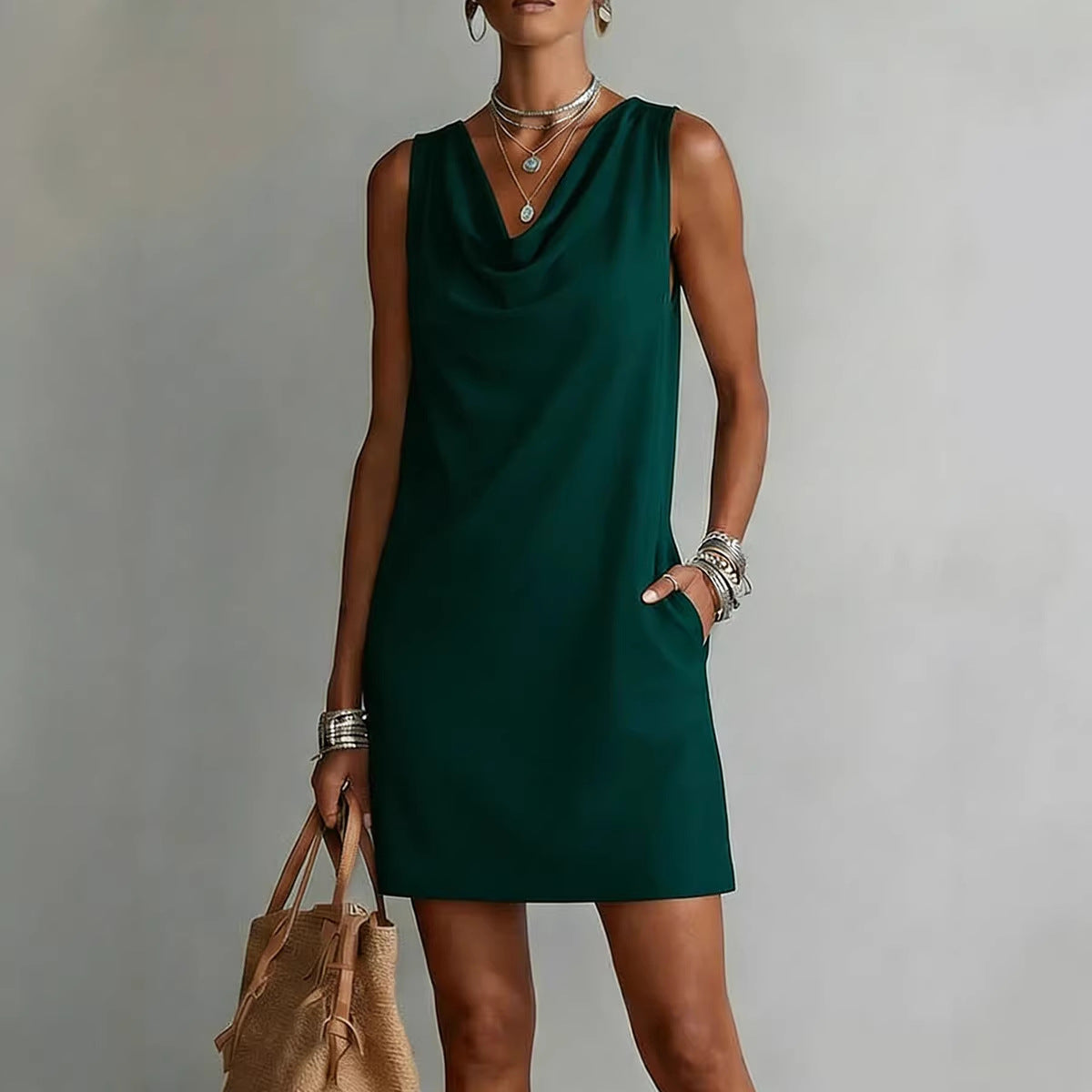 Vestido sin mangas con hombros descubiertos para mujer