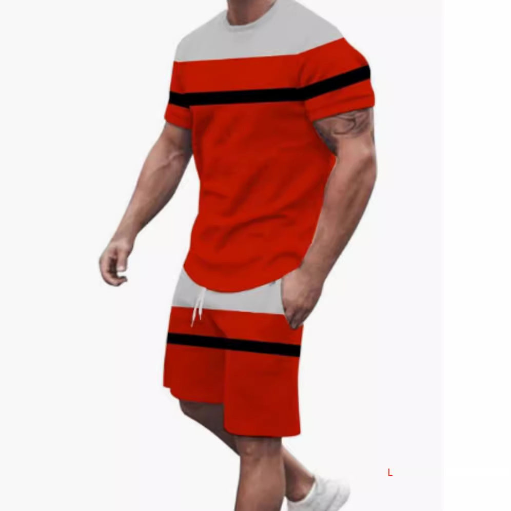 Conjunto deportivo informal de dos piezas para hombre — camiseta y pantalón corto estampados