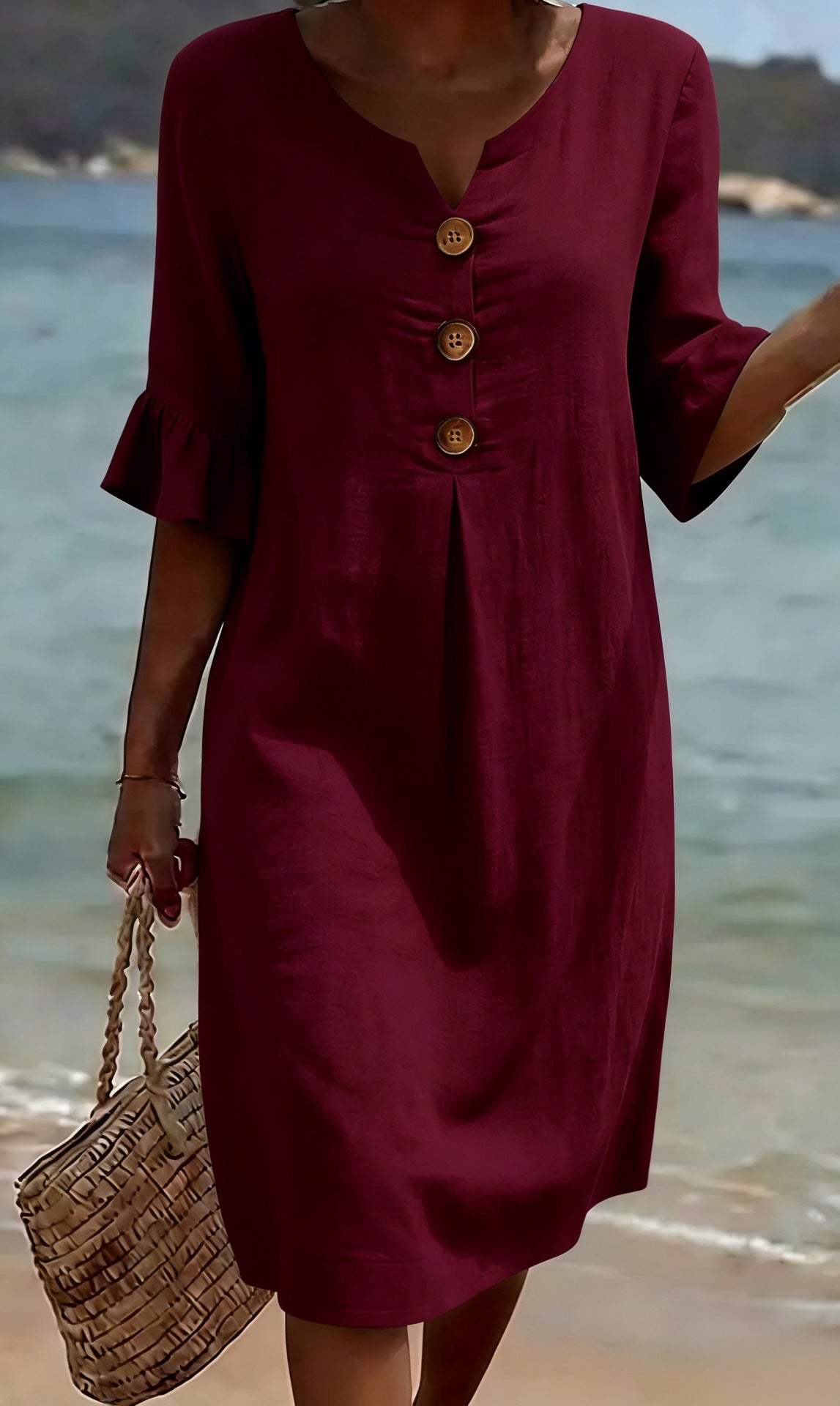 Vestido de algodón liso de color liso para mujer, ideal para el verano.
