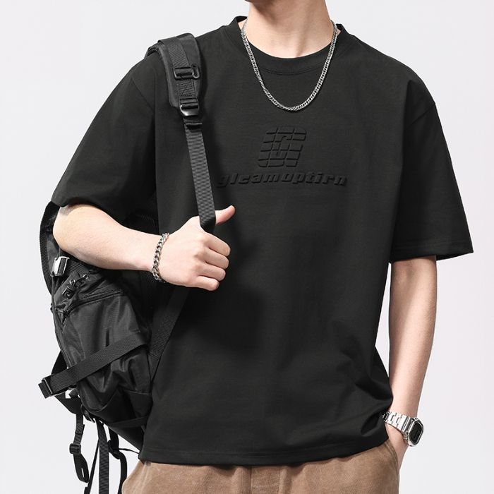 Camiseta de manga corta de tejido grueso, holgada y versátil, de estilo moderno para hombre.