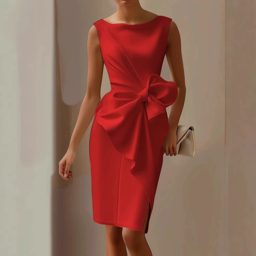 Vestido midi sin mangas con lazo