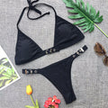 Traje de baño ajustable para mujer, bikini sexy, traje de baño liso, bikini tanga negro para mujer, traje de baño brasileño
