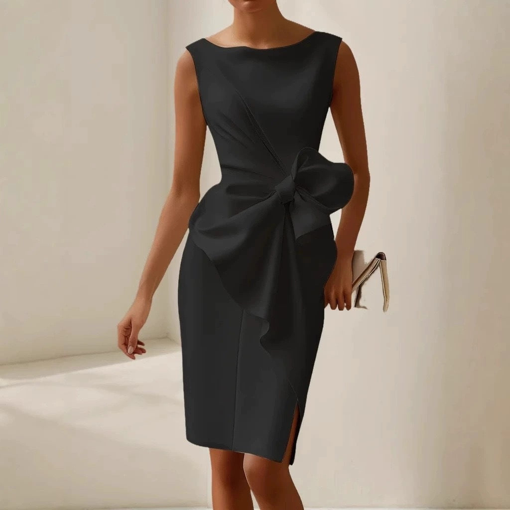 Sleeveless midi dress with bow