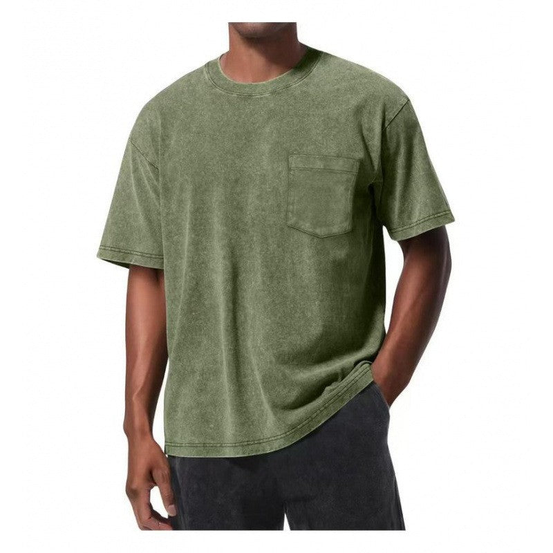 Camiseta de manga corta con cuello redondo, estampado digital 3D y bolsillo estilo retro, que combina con todo.