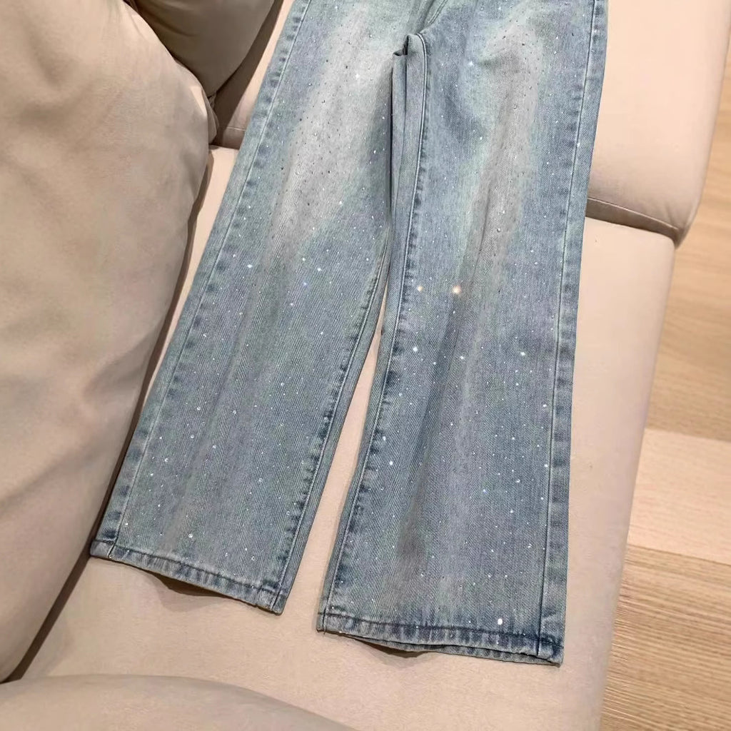 Pantalones Vaqueros de Pierna Ancha con Brillo para Mujer