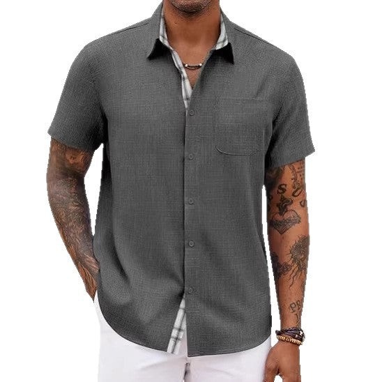Camisa de Lino Holgada Color Liso para Hombre