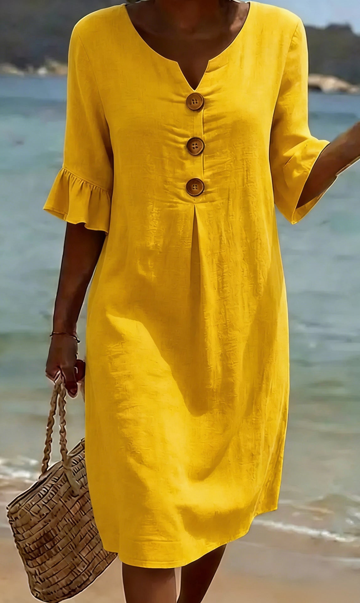 Vestido de algodón liso de color liso para mujer, ideal para el verano.