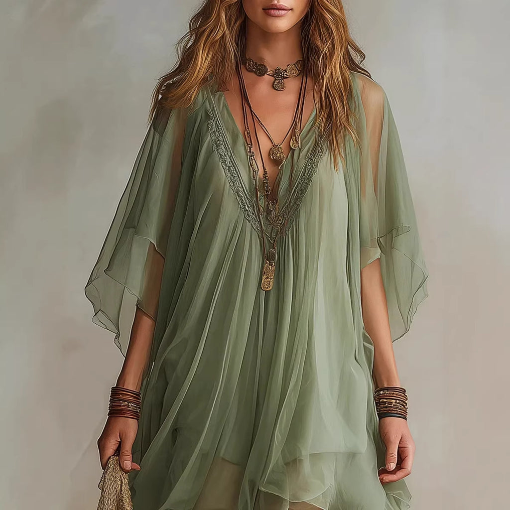 Blusa y Falda de Playa Gasa Cuello V Mujer