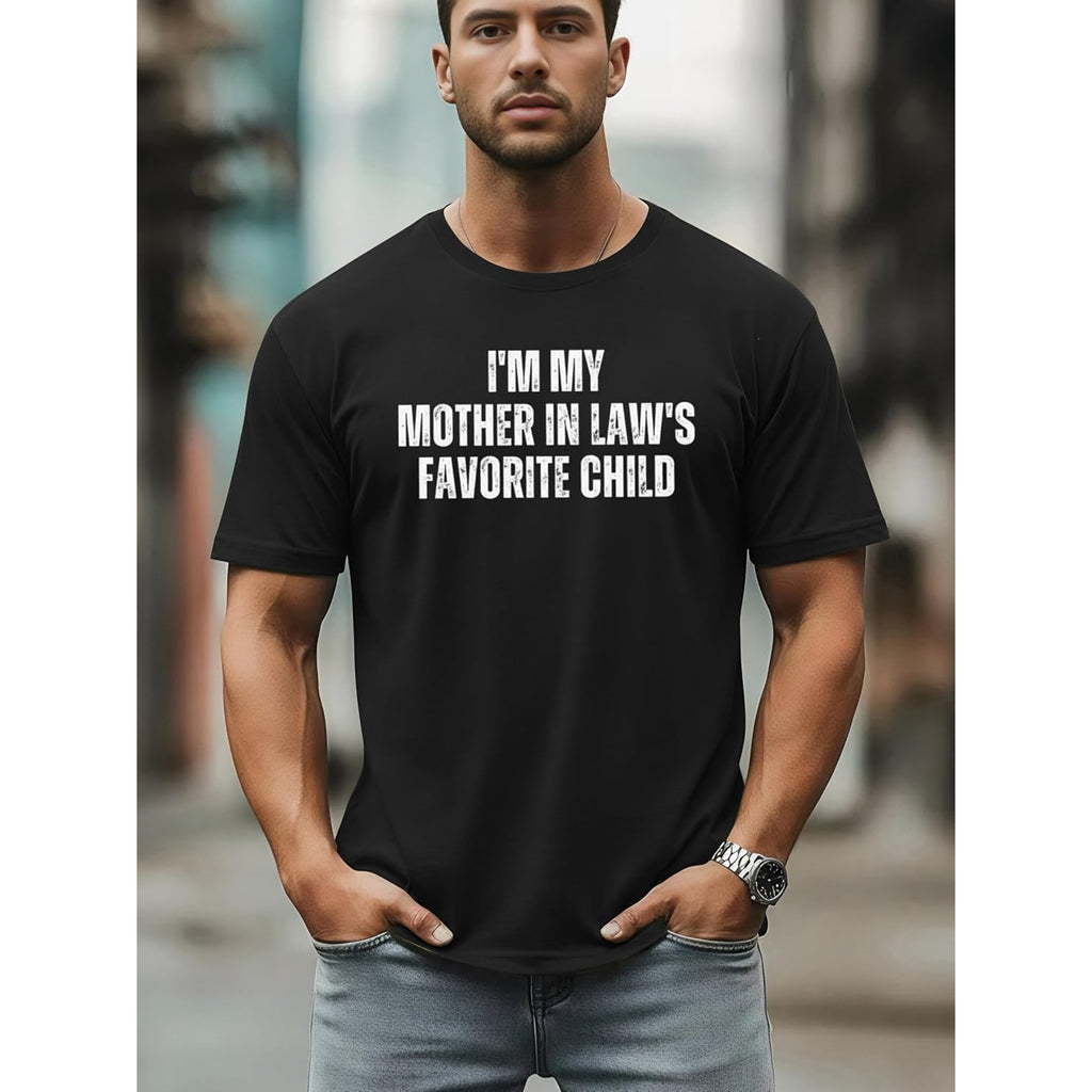 Men's short sleeve T-shirt with humorous letter print.