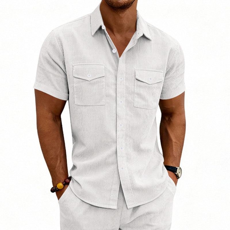 Camisa de manga corta con solapa, estilo casual y holgado, para hombre, ideal para el trabajo.