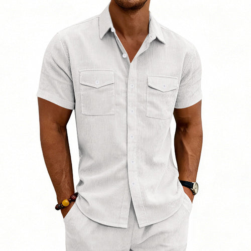Camisa de manga corta con solapa, estilo casual y holgado, para hombre, ideal para el trabajo.