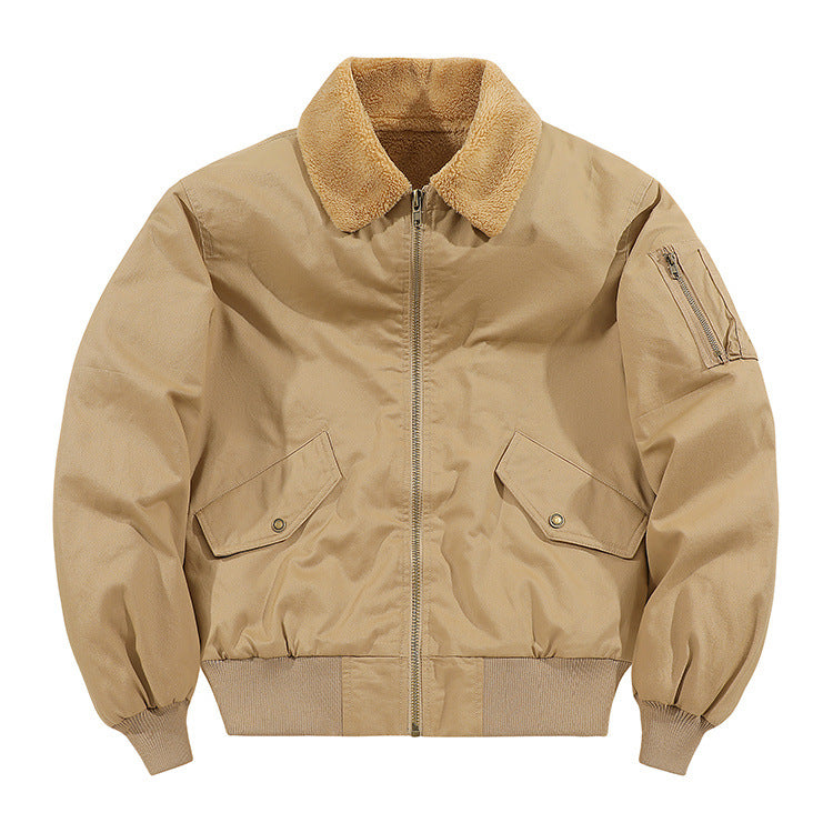 Chaqueta de hombre estilo americano, forrada de felpa, de algodón puro lavado y cálido