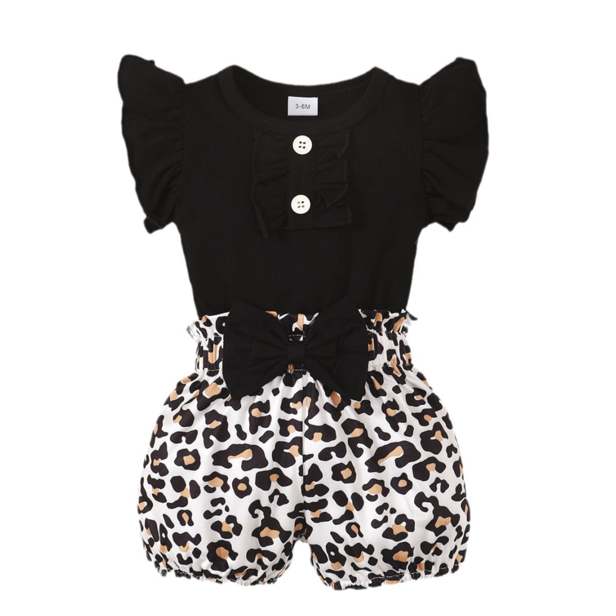 Mono Infantil con Lazo y Pantalón Corto de Estampado Leopardo — Algodón Bebé
