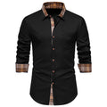 Camisa de manga larga para hombre con estampado de cuadros y costuras en contraste.