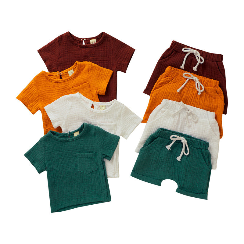 Conjunto de Dos Piezas de Manga Corta y Pantalón Corto de Algodón para Niños