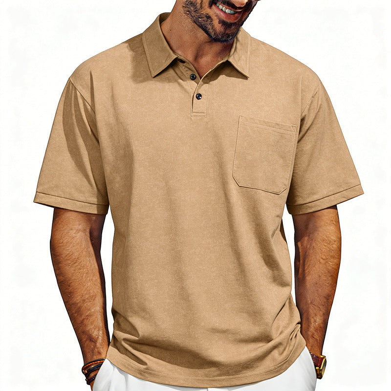 Camiseta polo de manga corta holgada con solapa desgastada para hombre