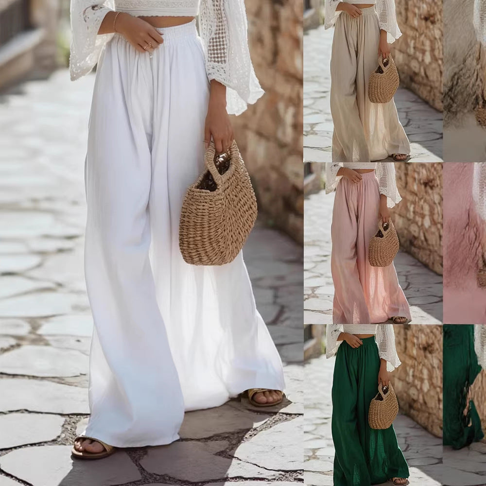 Pantalones casuales finos de color liso y corte holgado para mujer.