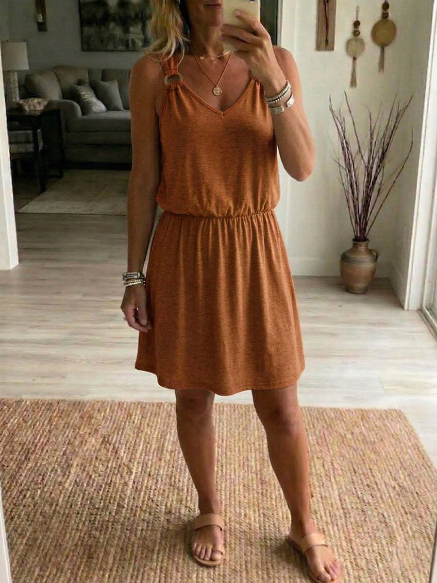 Vestido casual sin mangas con escote en V para mujer