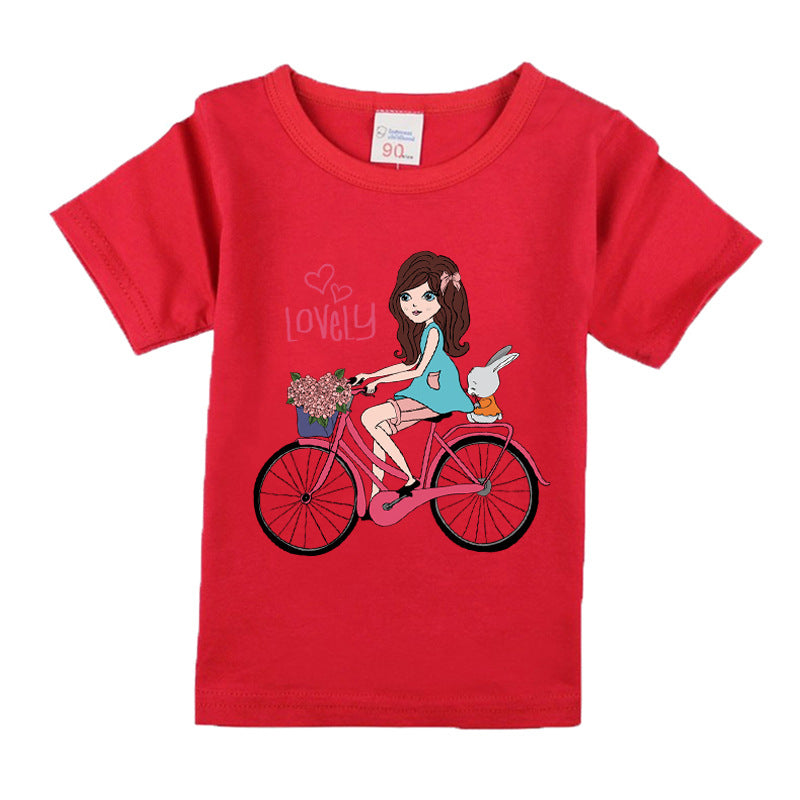 Camiseta Infantil Algodón con Estampado de Bicicleta para Niña