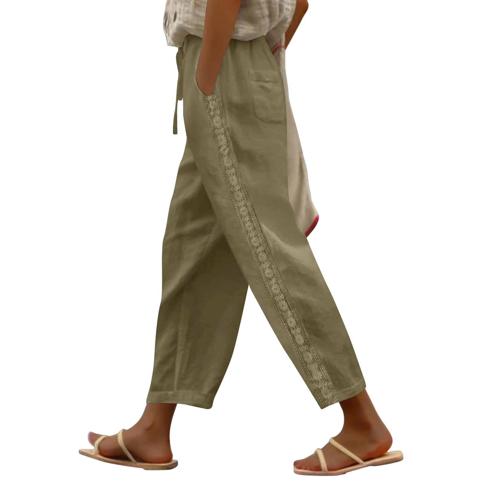 Pantalones casuales de mujer de pierna ancha y corte holgado.