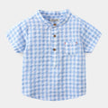 Camisa Infantil de Algodón a Cuadros Azul de Manga Corta — Clásica y Fresca