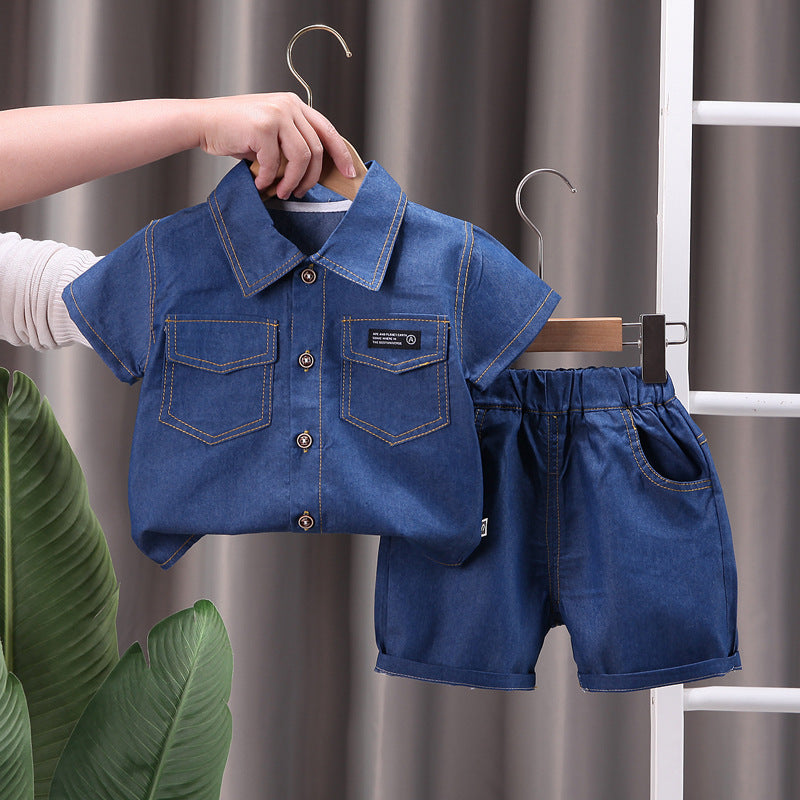 Traje Vaquero de Manga Corta con Solapa para Niños — Cool y Moderno
